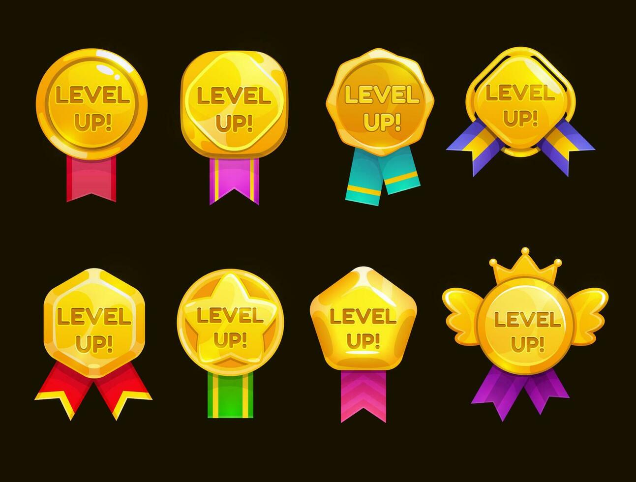 Level up ui game icons, casino bonus vector stars,