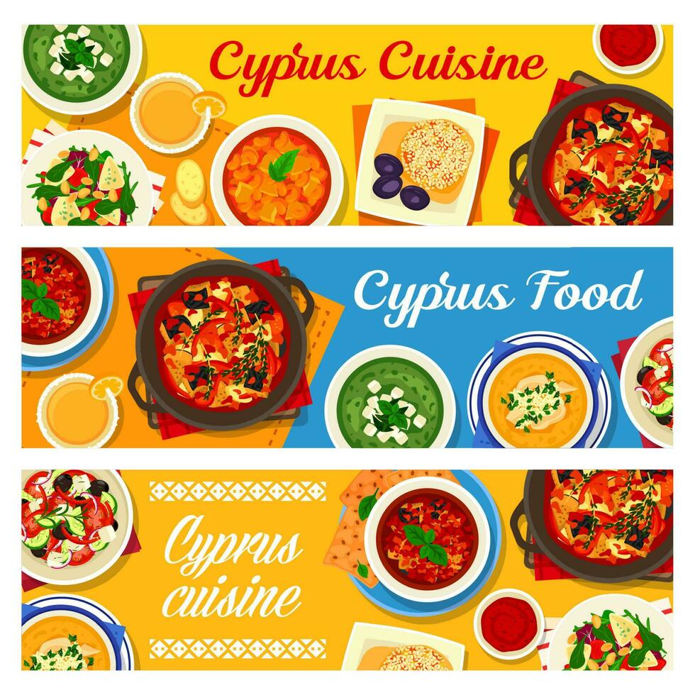 Cyprus cuisine, Cypriot meals vector banners set