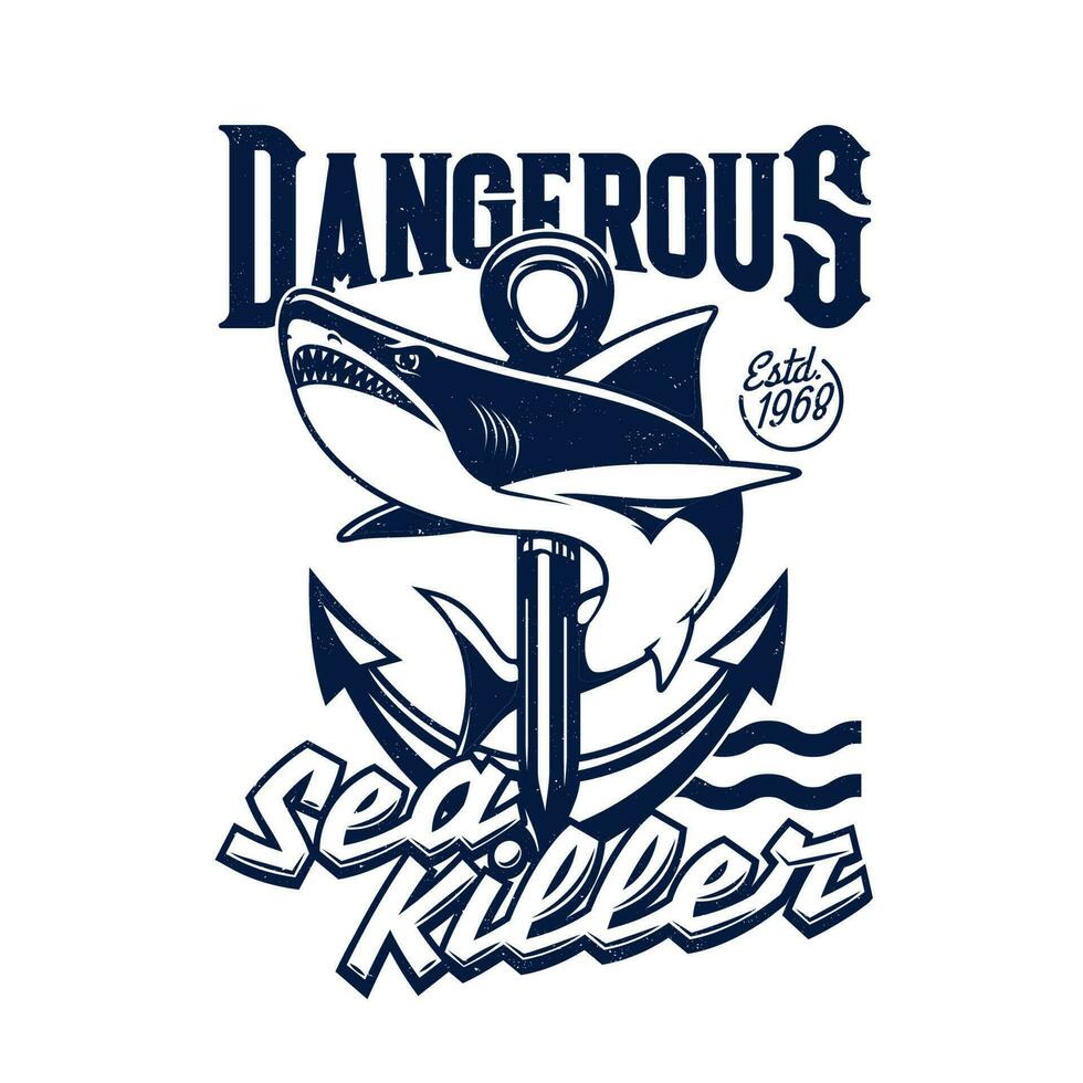 Shark and sea ship anchor t-shirt print mockup vector