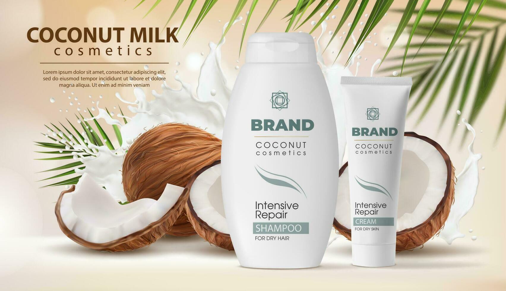 Skin care cosmetics, cream with coconut milk vector