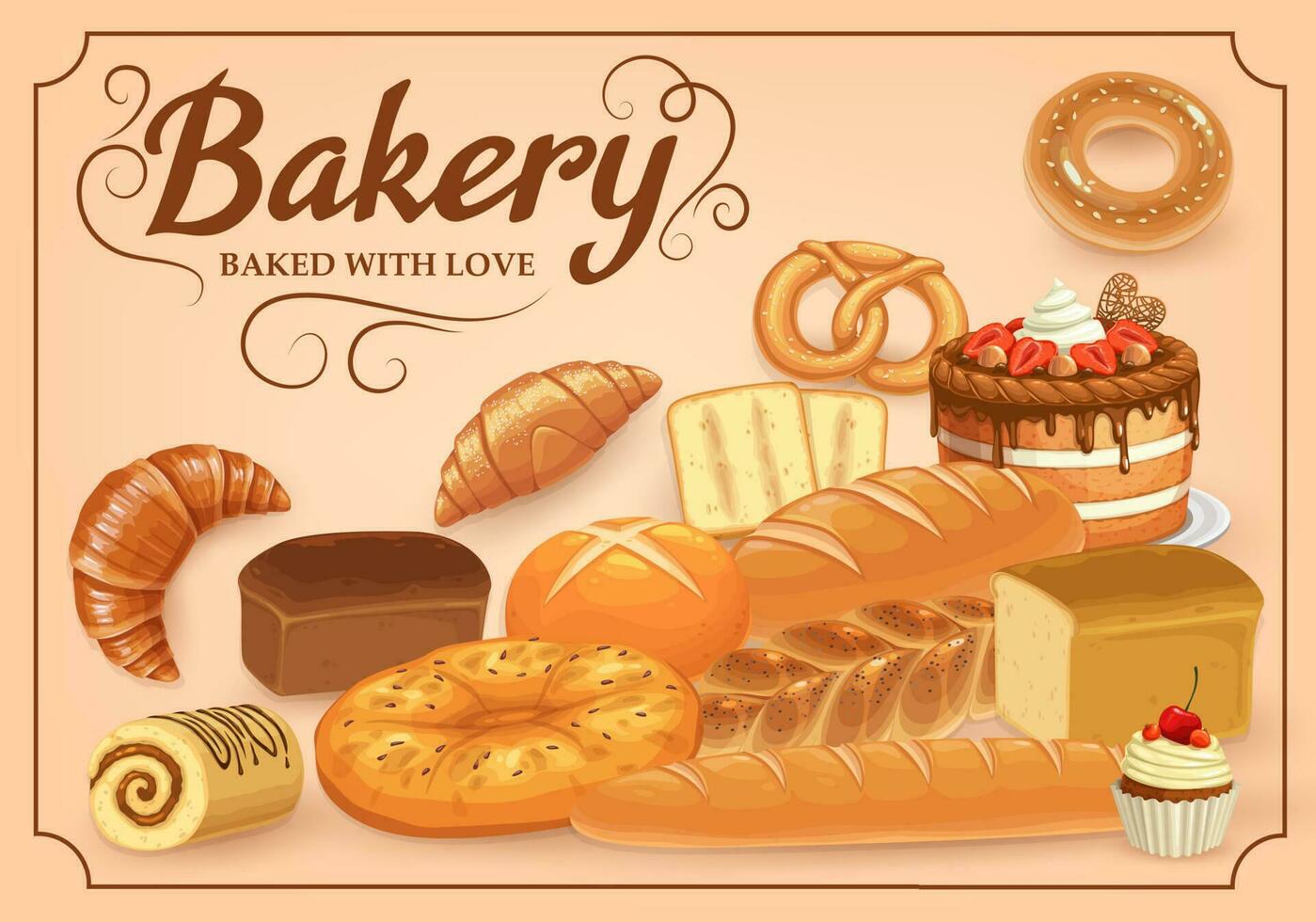 Bakery products vector bread and sweet desserts