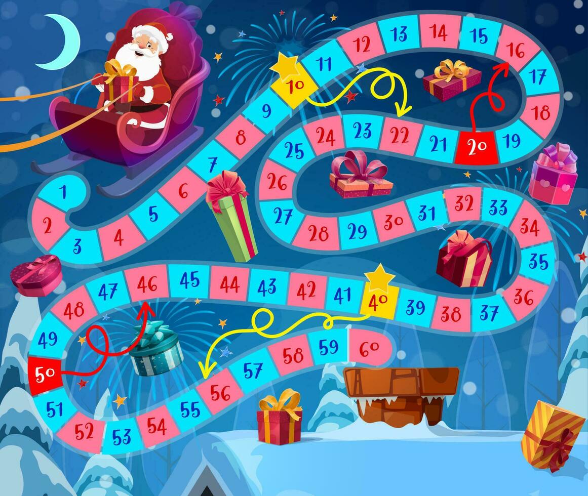 Kids Christmas roll and move boardgame with Santa vector