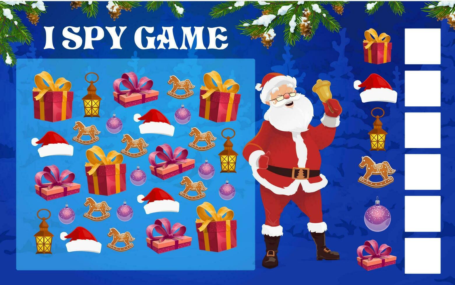 Christmas I spy puzzle for preschooler kids vector