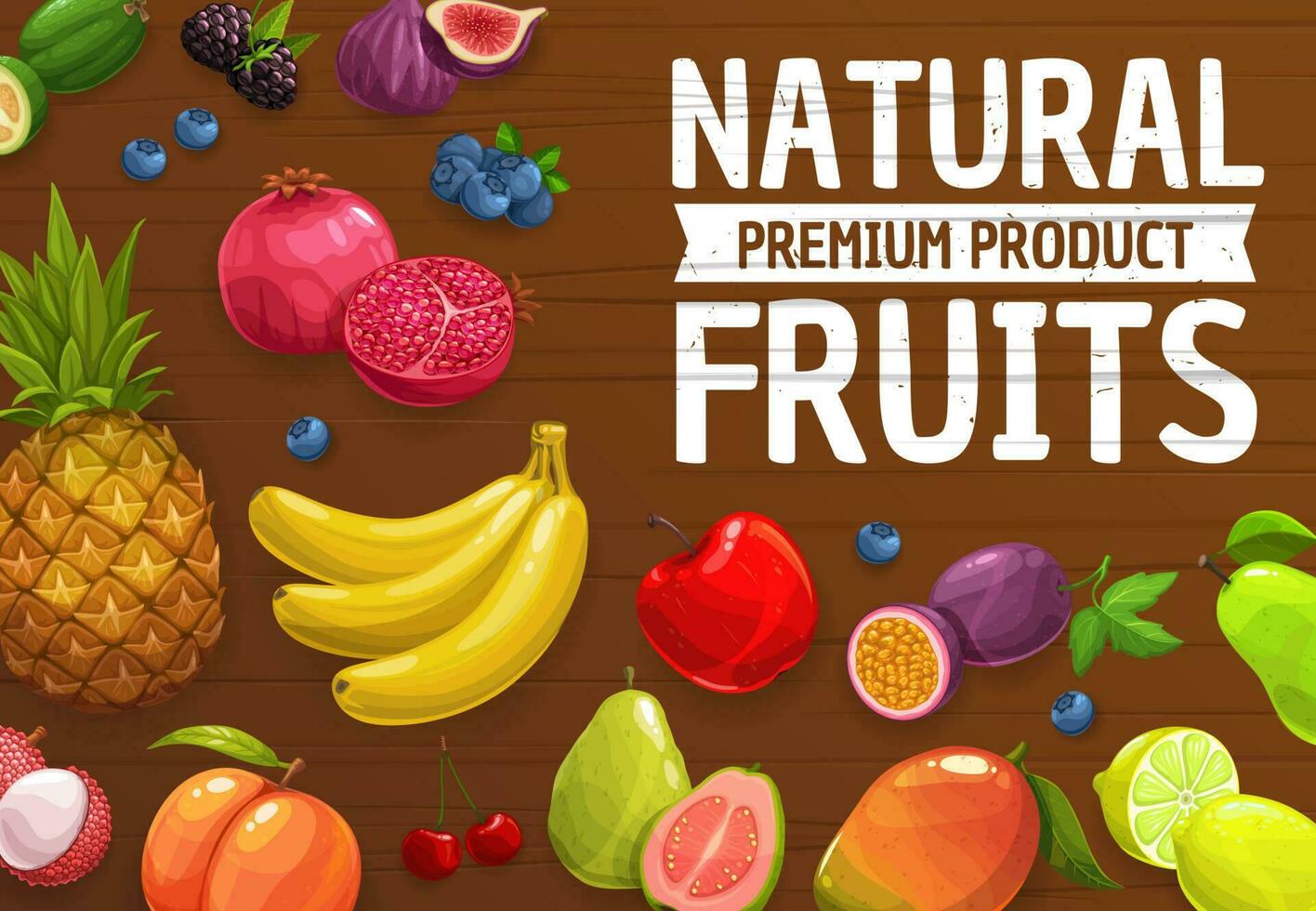 natural granja maduro frutas o bayas dibujos animados póster vector