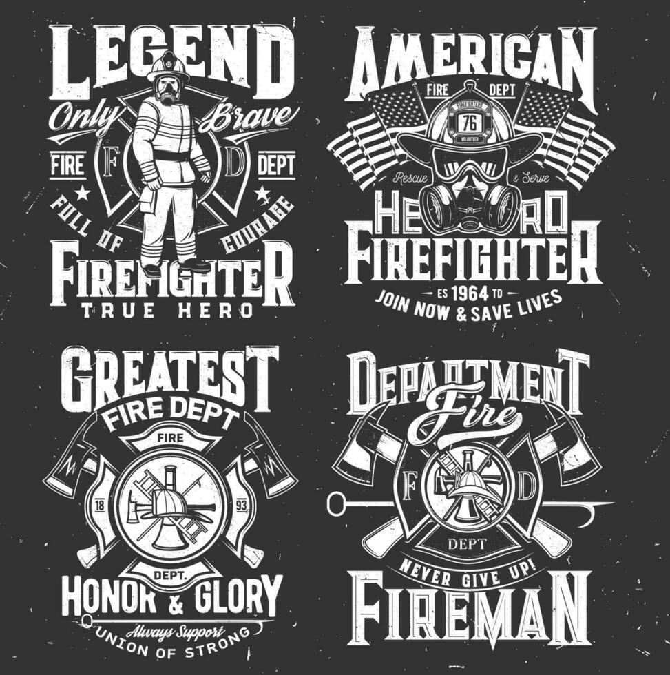 Firefighter t-shirt print, firefighting department vector