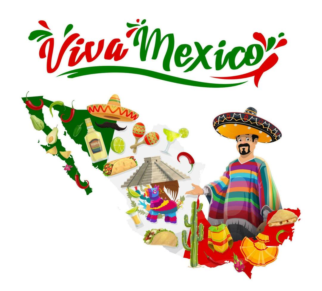 Viva Mexico vector poster with Mexican symbols