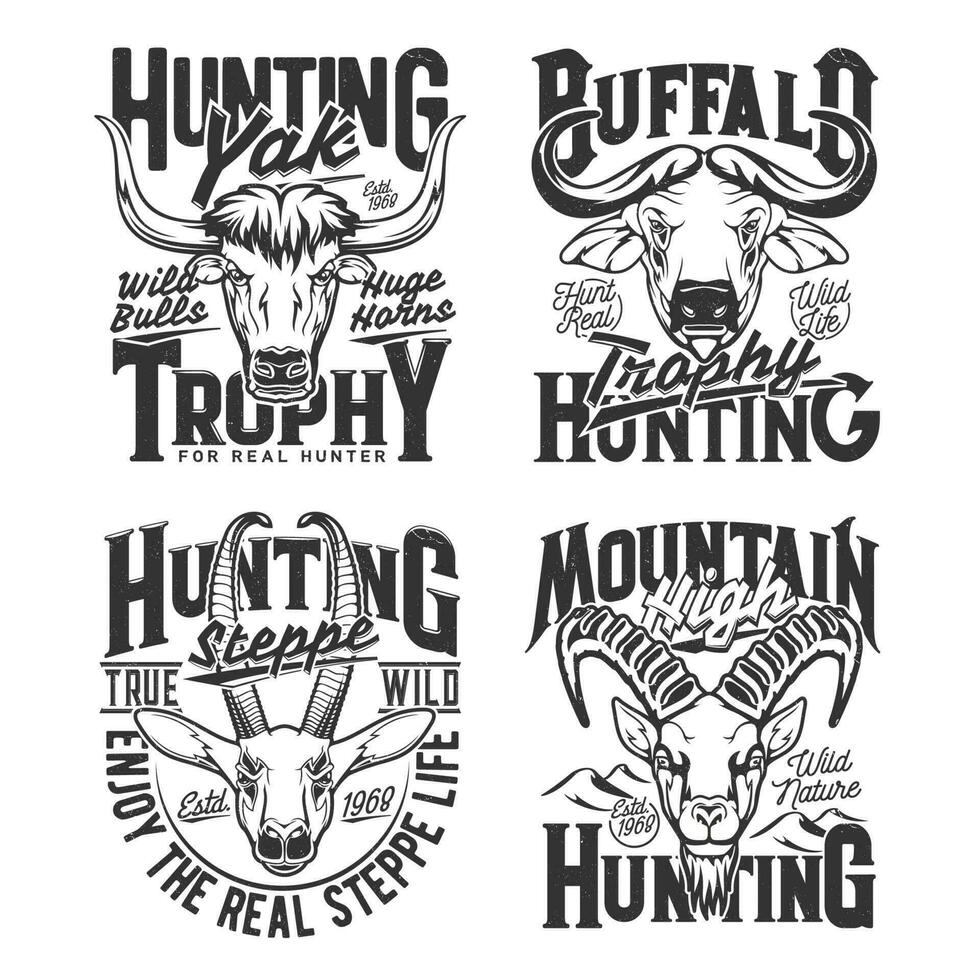 Hunting club horned animals mascot t-shirts prints vector