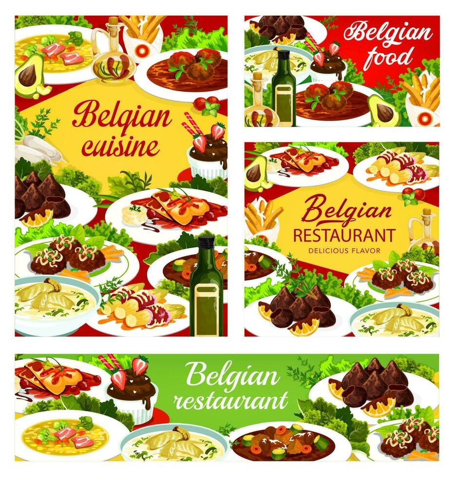 Belgian food cuisine, menu dishes and meals vector