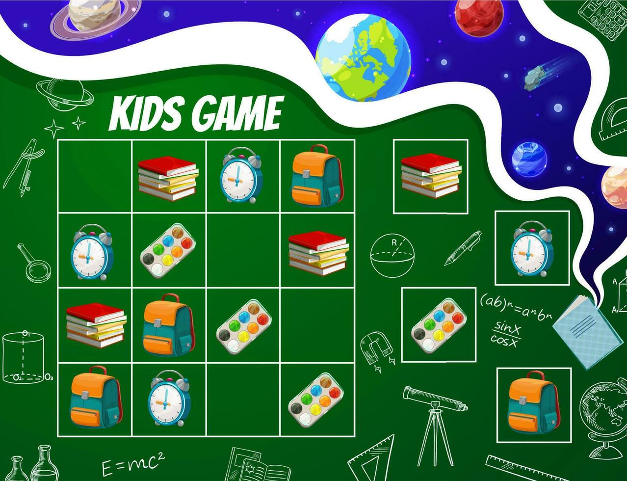 niños sudoku juego, colegio educación hoja de cálculo. vector