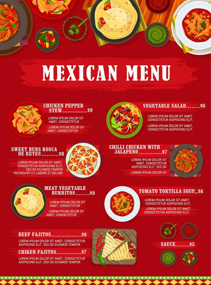 mexicano cocina vector menú plantilla, mexico comidas