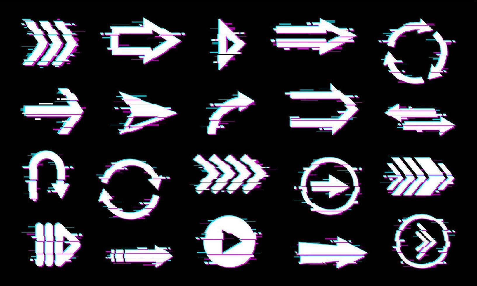 Arrows pointers icons, design element with glitch vector