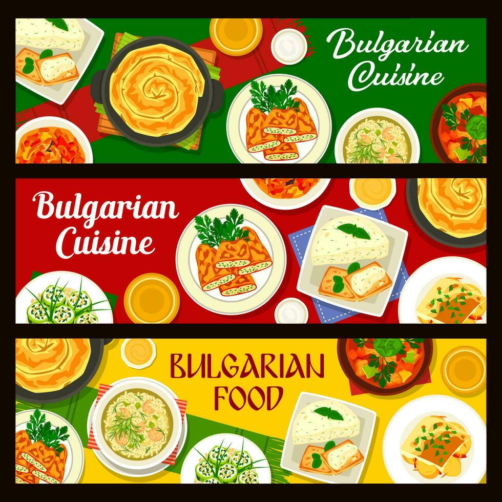 Bulgarian vegetable food with meat, fish banners vector