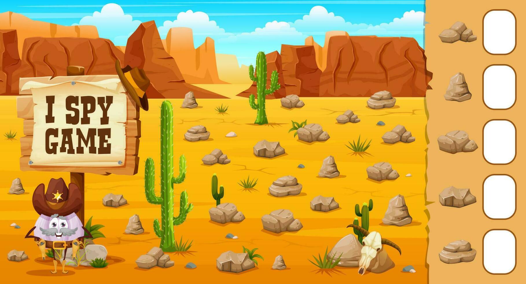 occidental yo espía juego contar el piedras en Desierto vector