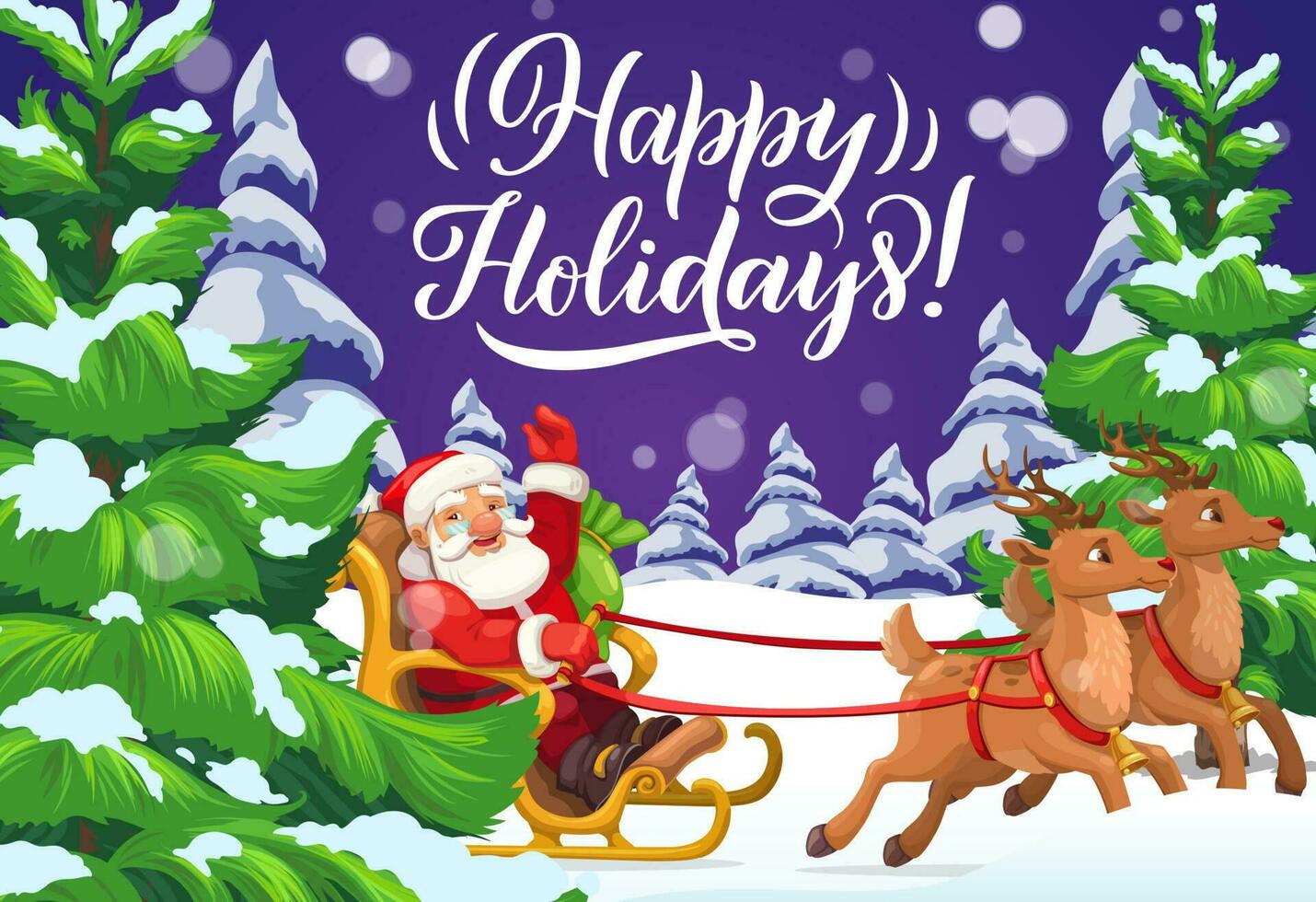 Christmas sleigh with Santa and Xmas gift bag vector