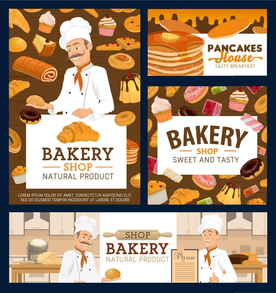 Bakery shop and pancakes house vector poster