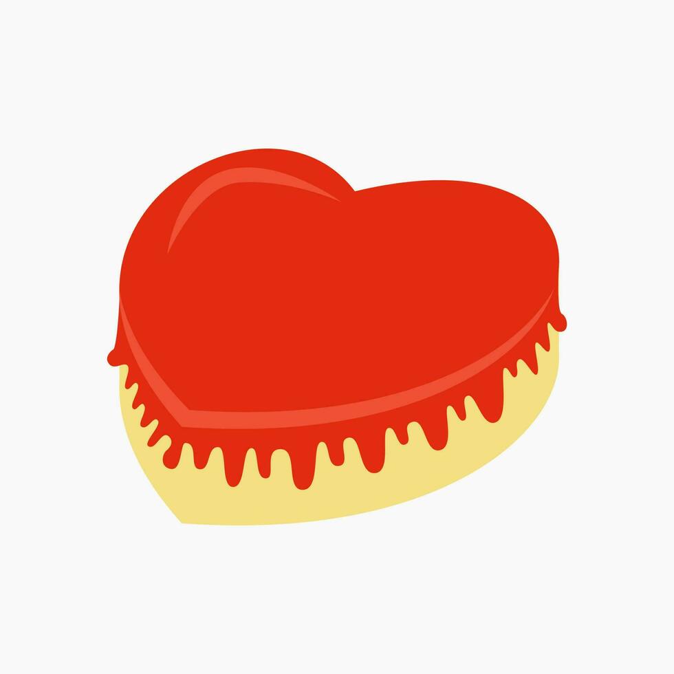 love or heart shaped cake with red glazed topping clip art vector illustration for design decorations. birthday or bakery theme illustration.