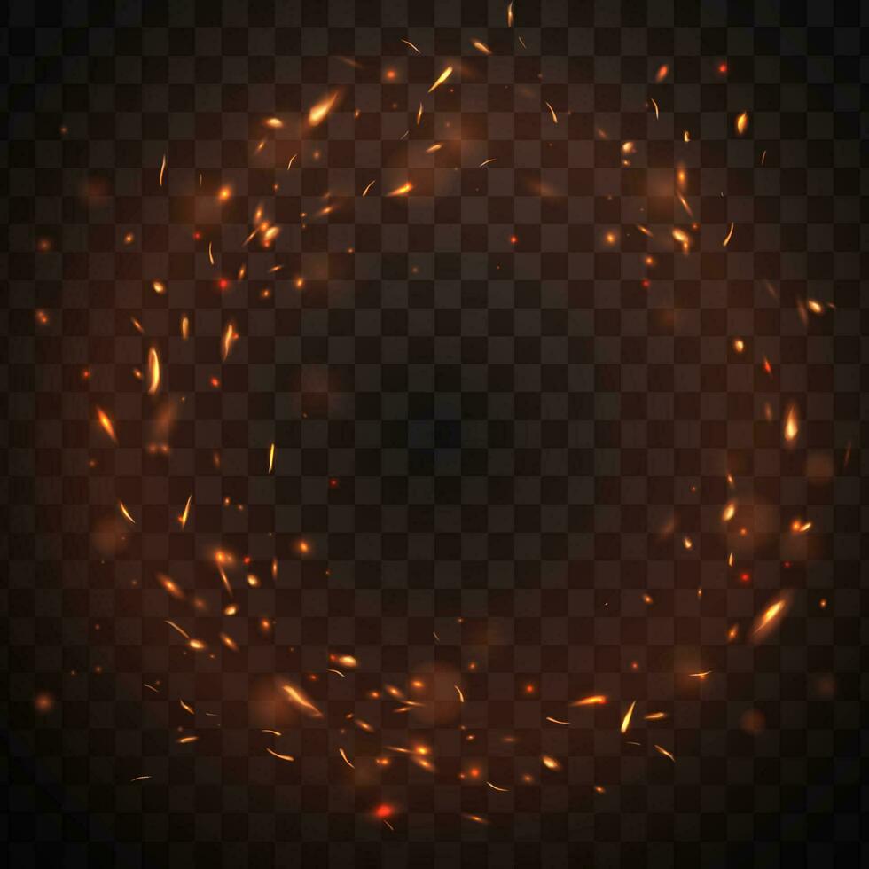 Round fire sparks frame with burning embers in air vector