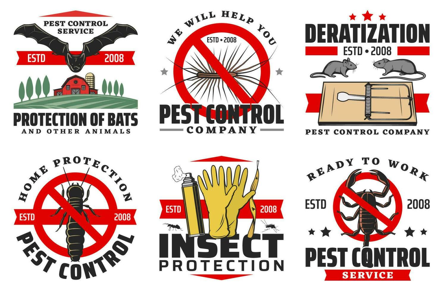Pest control service isolated vector icons set