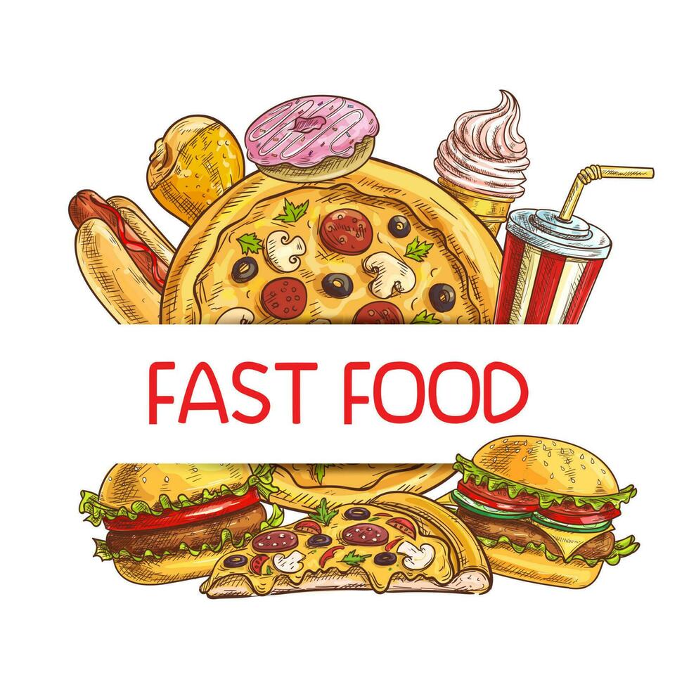 Fast food sketch frame vector combo takeaway meals