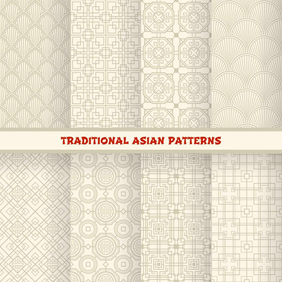 Asian Korean, Chinese, Japanese seamless patterns vector