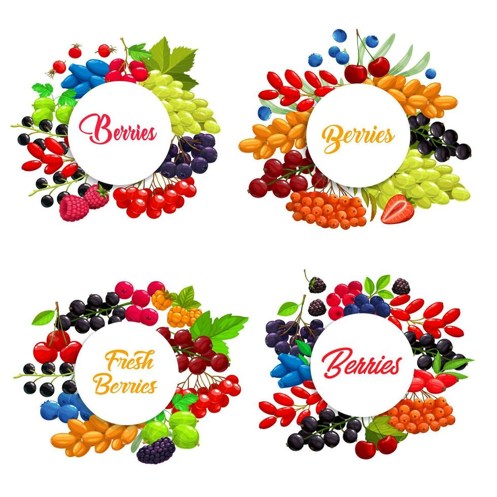 Cartoon berries vector round frames or banners set