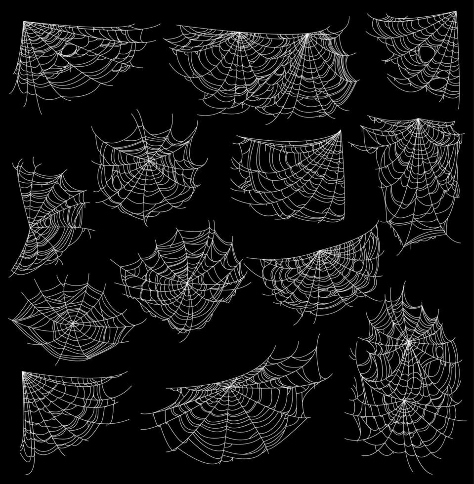 Halloween sticky cobweb and spider webs, cartoon vector