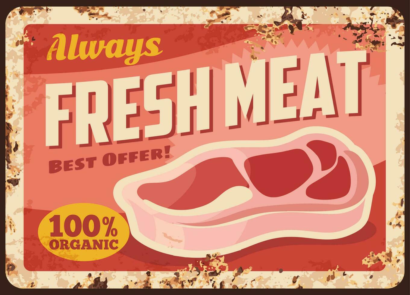 Fresh meat rusty metal plate with raw beef steak vector