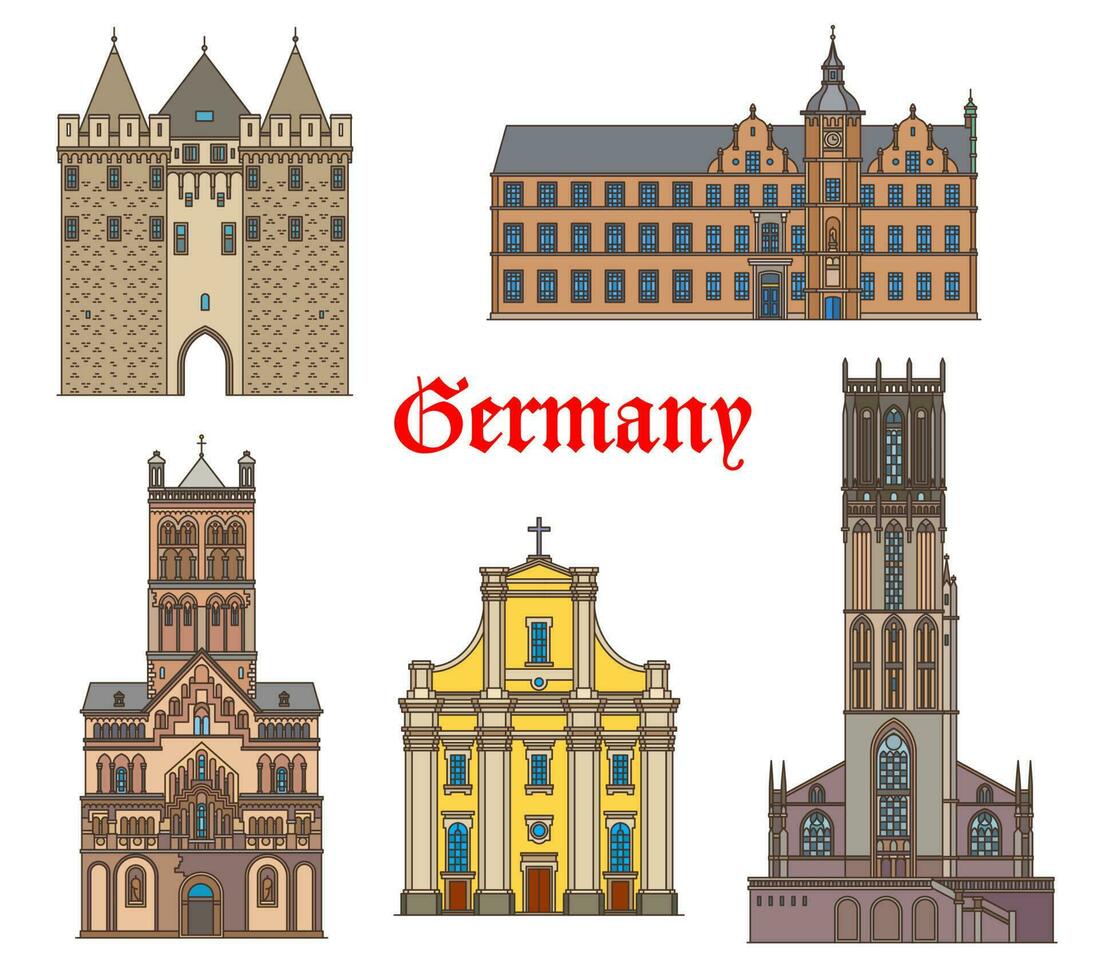 Germany landmark buildings, cathedrals Dusseldorf vector