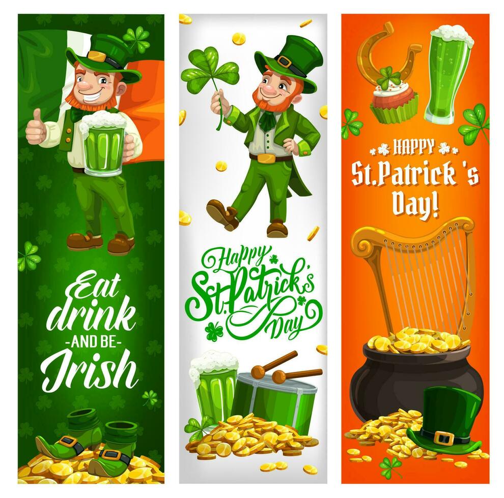 Saint Patrick day holiday, leprechaun, Irish flag vector
