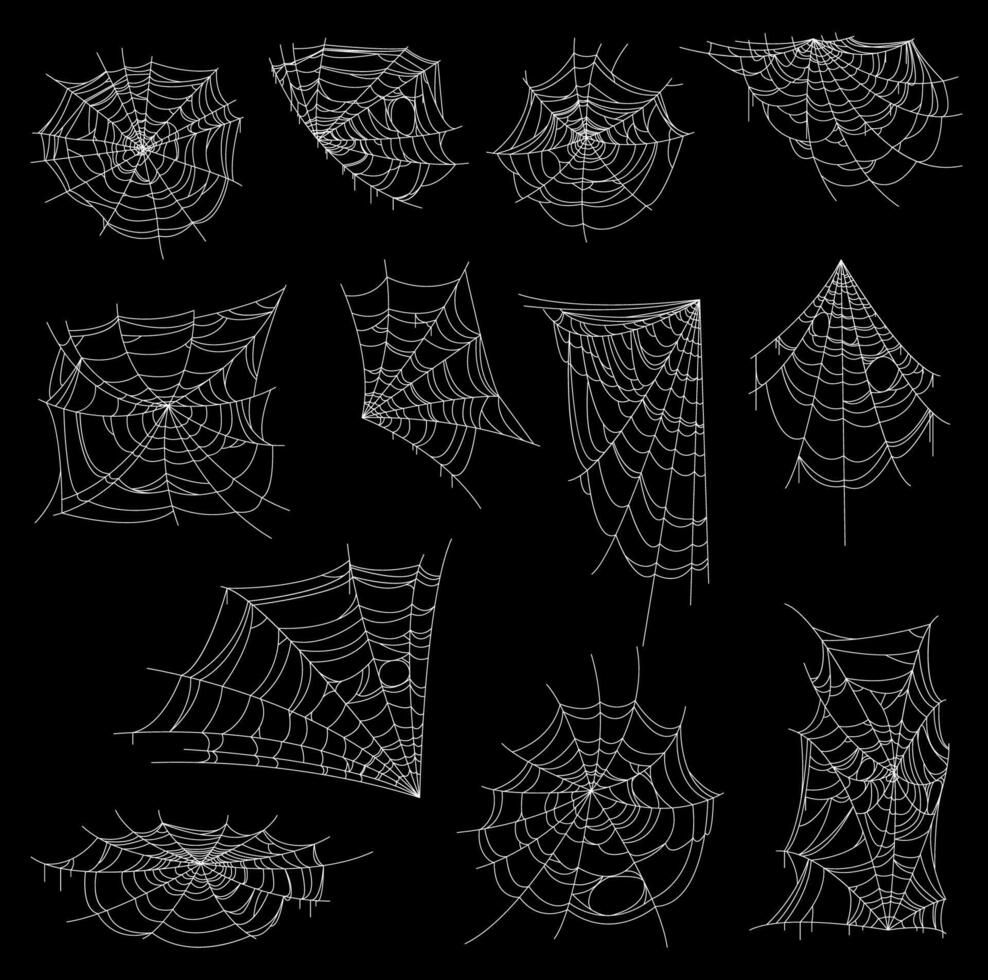 Halloween web, spiderweb or cobweb vector set