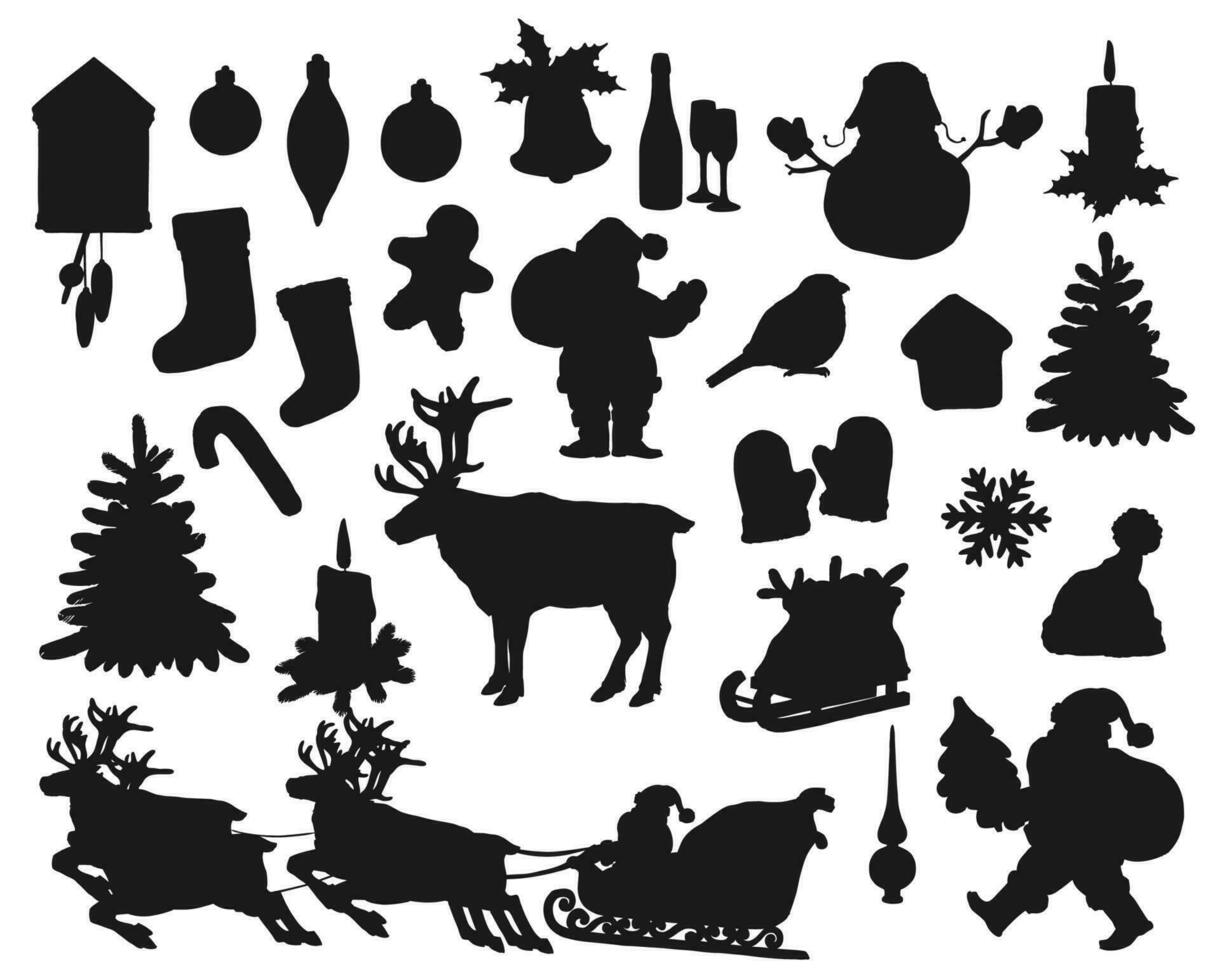 Christmas black silhouettes isolated vector