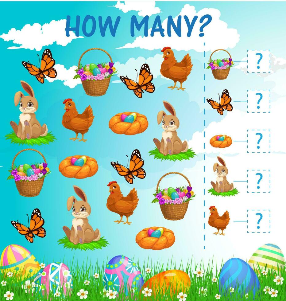 I spy kids game Easter characters cartoon riddle vector