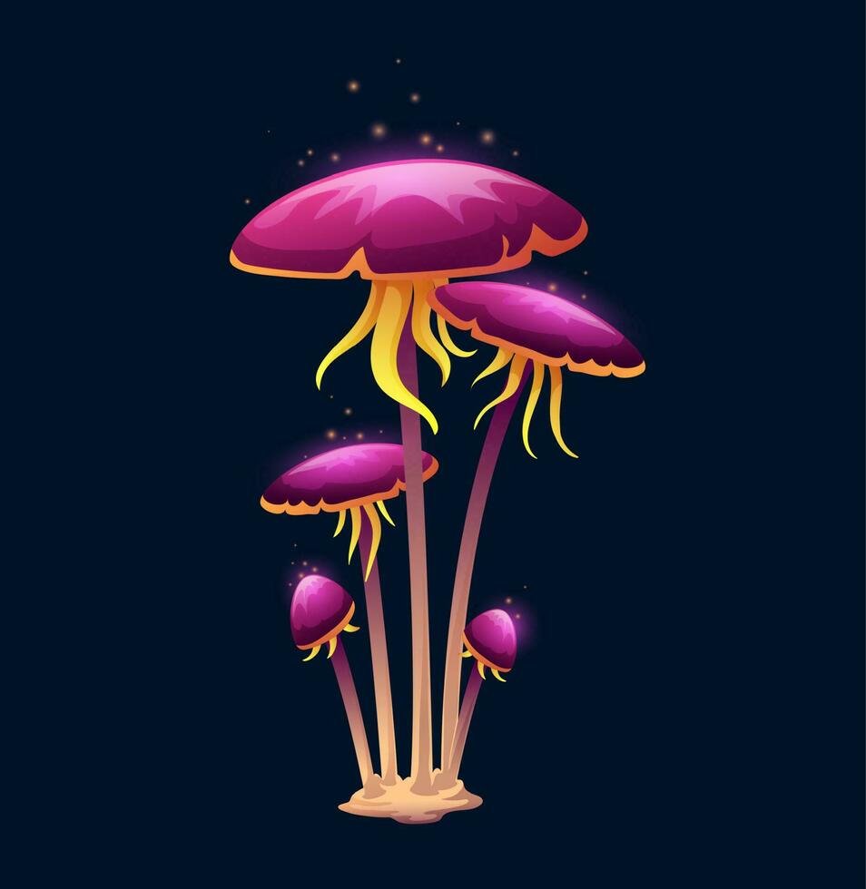 Fantasy magic luminous mushroom, toxic toadstool vector