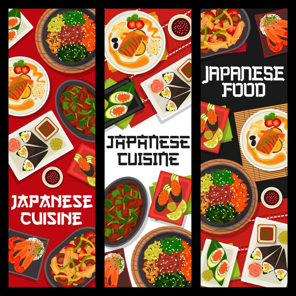 Japanese cuisine vector banners, food of Japan