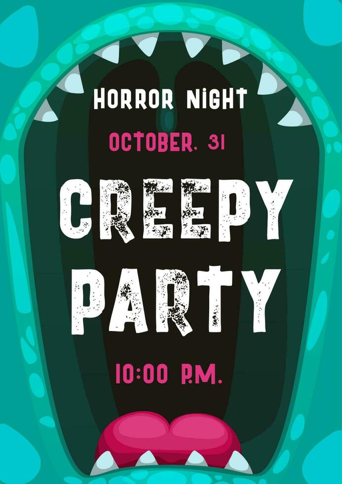 Halloween party poster with frame of monster mouth vector