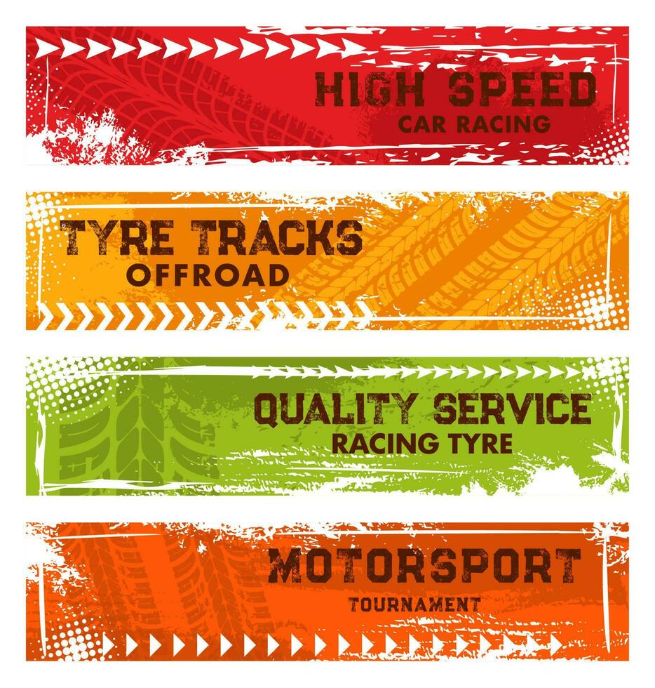 Car racing, off road tracks and motorsport banners vector