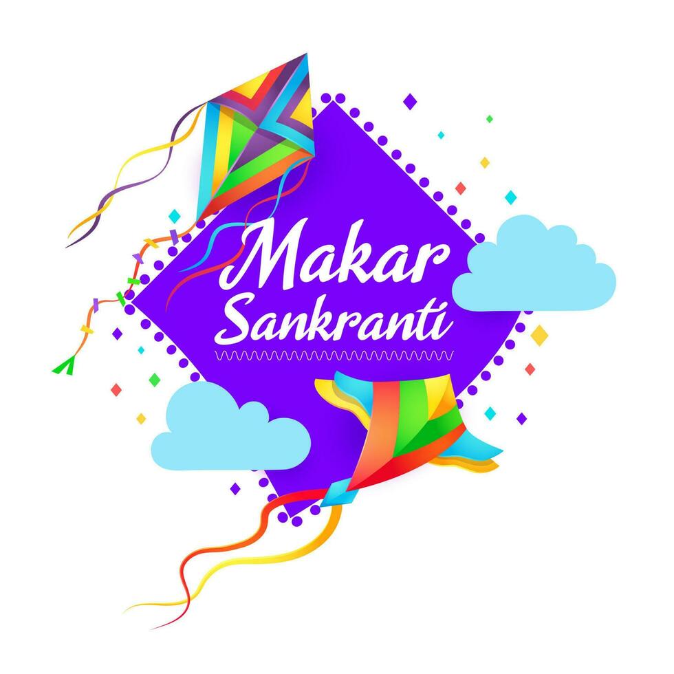 Makar Sankranti Indian festival kites and clouds vector