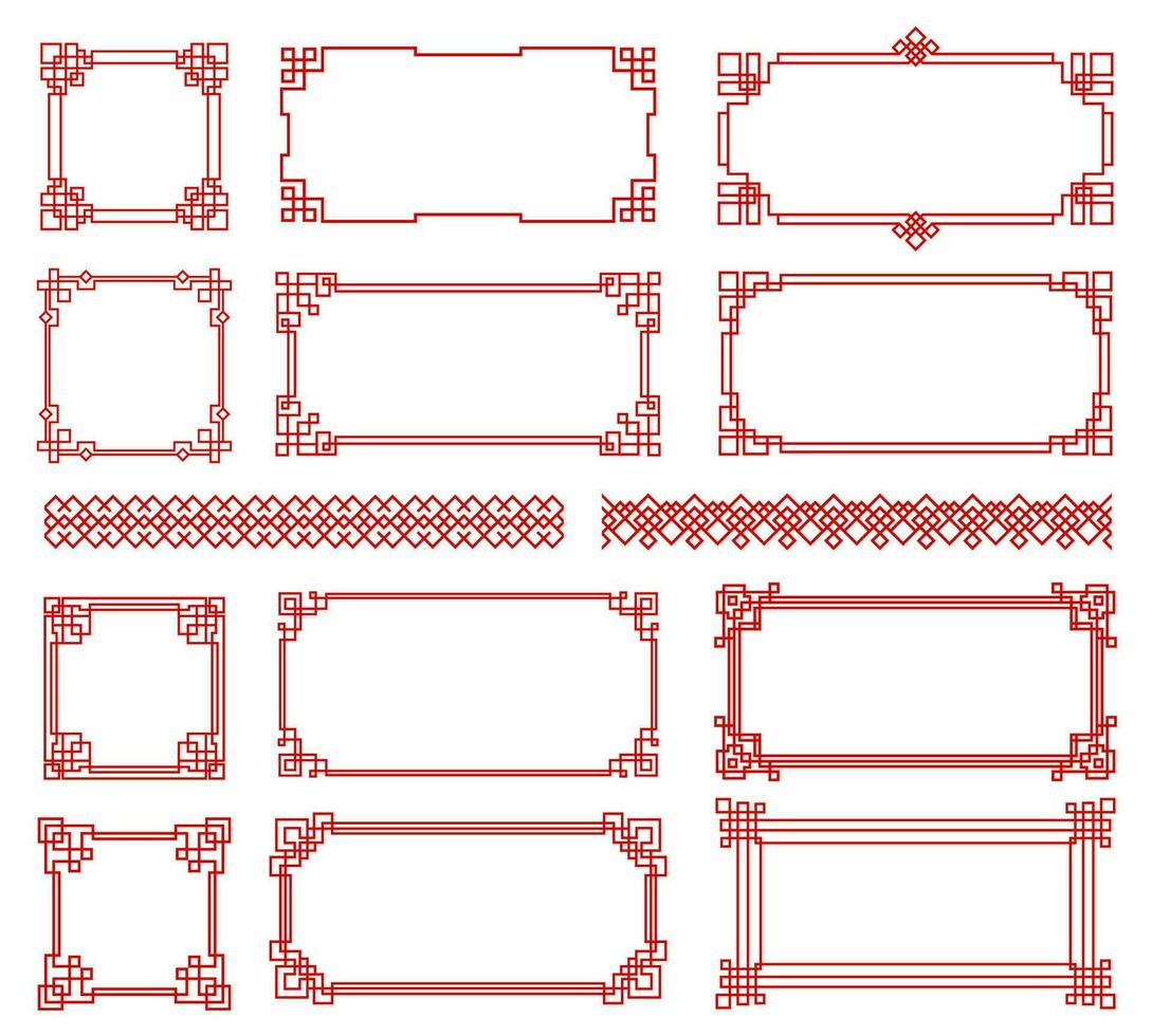 Red Asian red knot frames, chinese borders vector