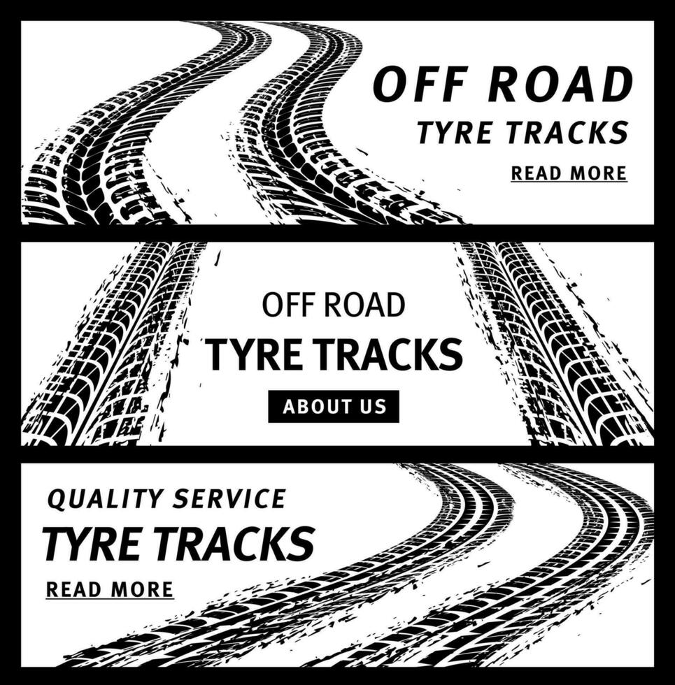 Off road tire tracks black car tyre prints banners vector