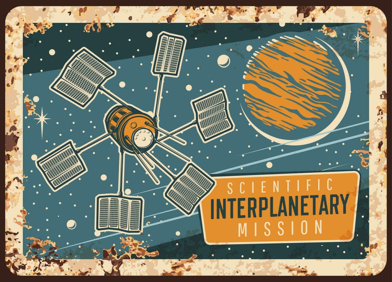 Interplanetary mission with satellite rusty plate vector