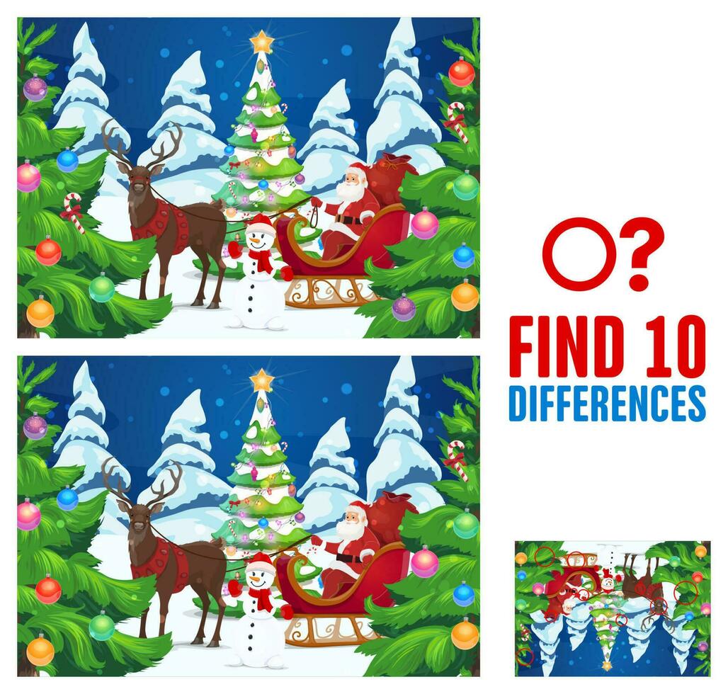 Child Christmas find ten differences game vector