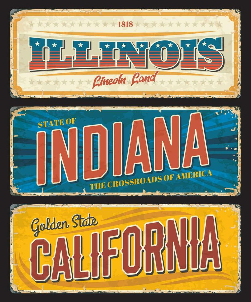 American states Illinois, Indiana and California vector