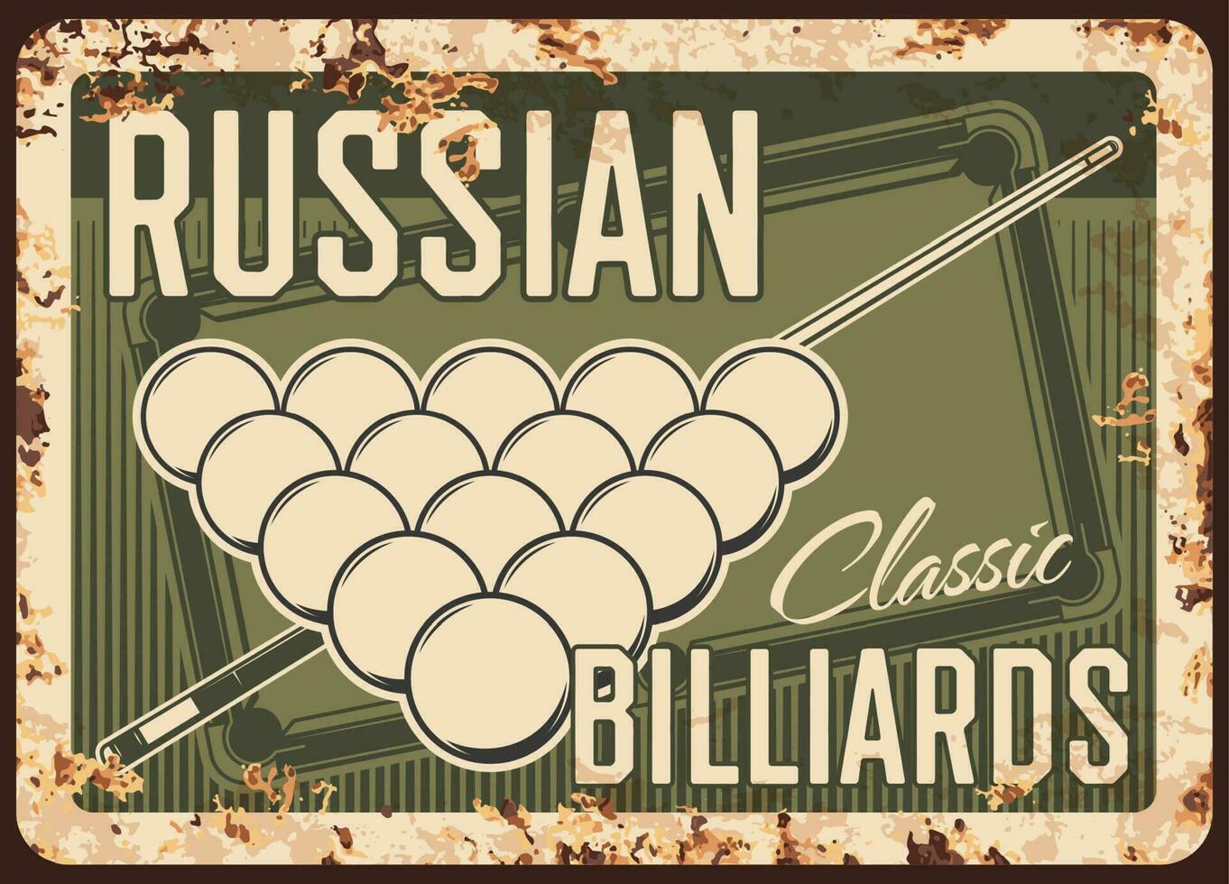 Russian billiards metal plate rusty, pool snooker vector