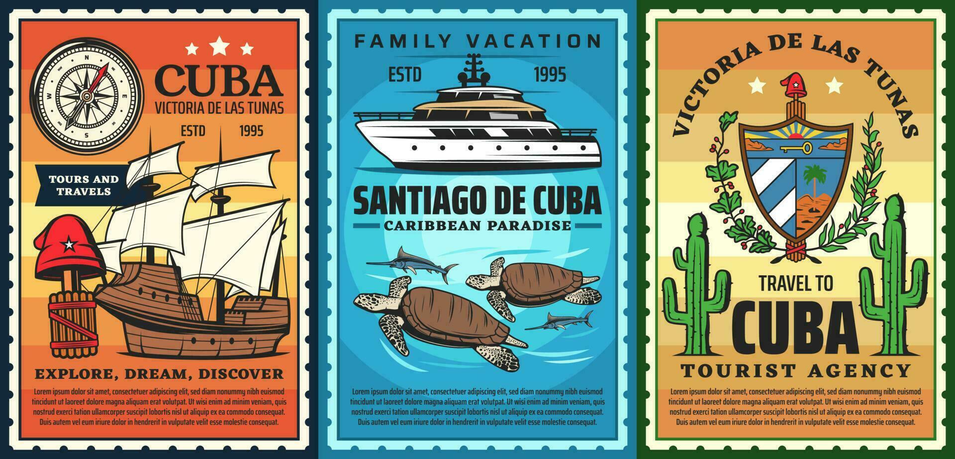 Travel to Cuba, caribbean resort retro poster vector