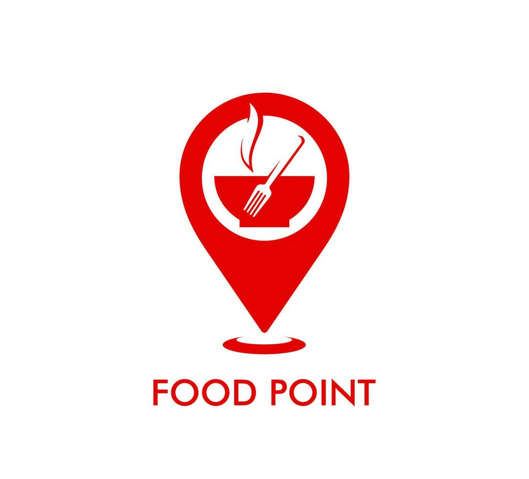 Restaurant map pointer icon, food point pin symbol vector