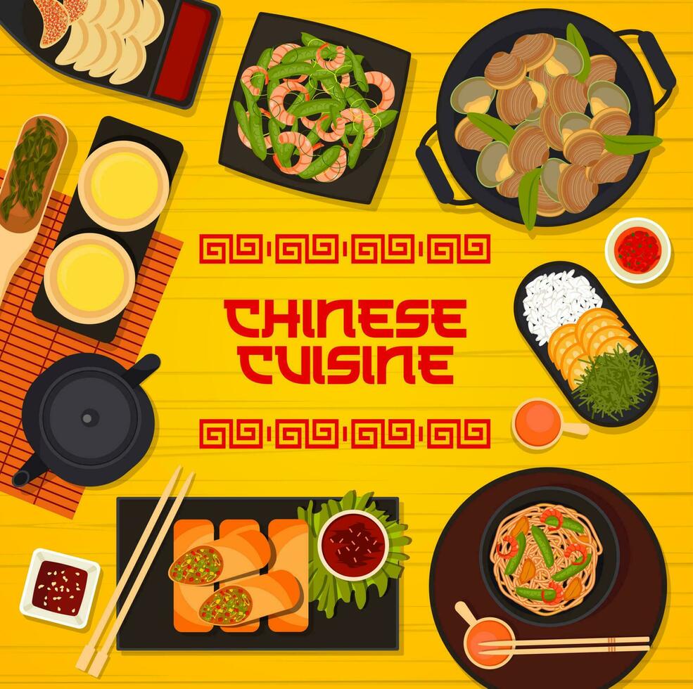 Chinese restaurant meals and drinks menu cover vector