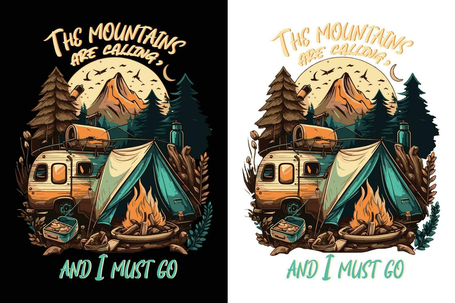 cámping camiseta diseño, viaje camiseta imprimir, aventuras montaña, sublimación imprimir, diseño exterior, tienda cámping en un bosque cerca el montañas vector