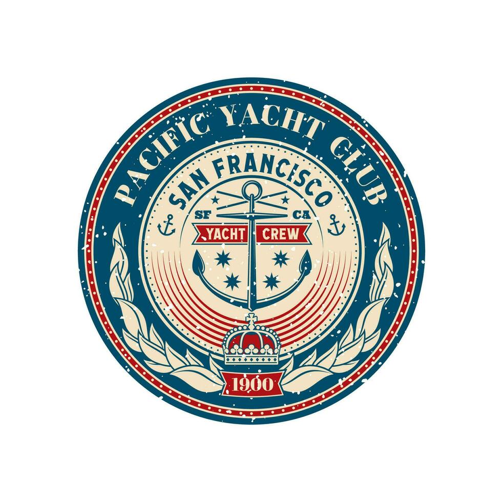 Yacht club retro patch, regatta sport badge vector