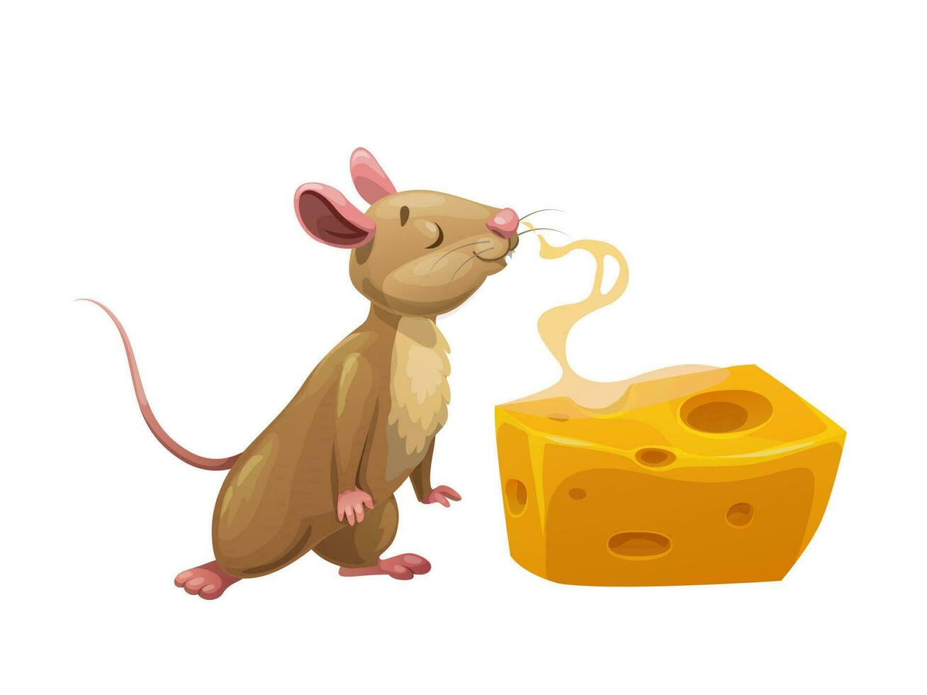 dibujos animados ratón y humeante queso. linda vector rata