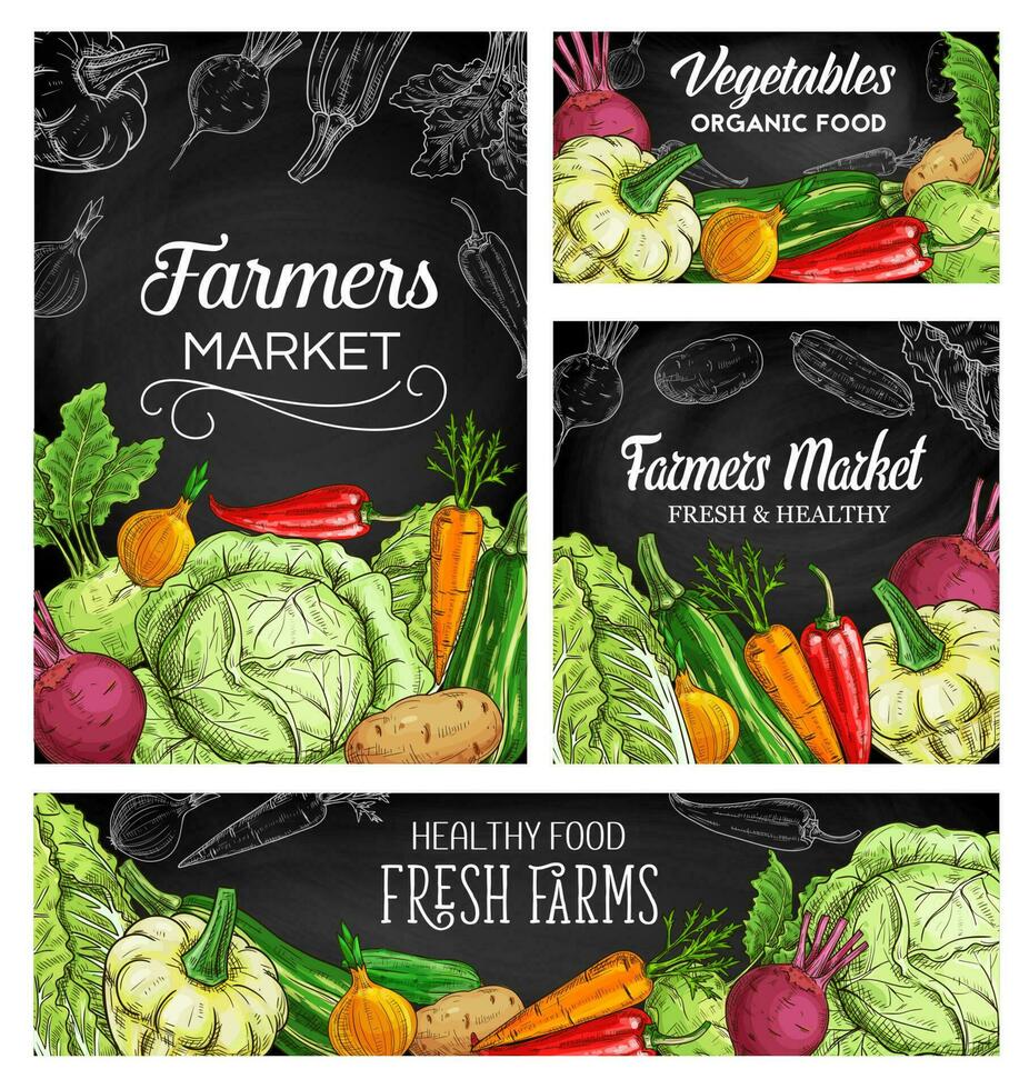 Farmer vegetables vector sketch posters, banner